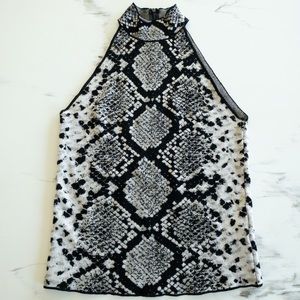 Zara Snake Print High Neck Knit Top